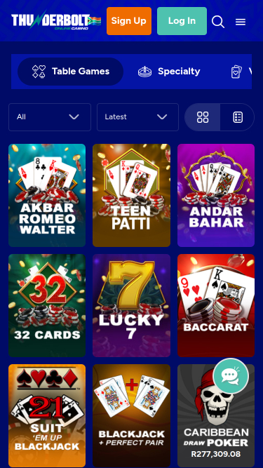 Thunderbolt Casino Mobile Table Games