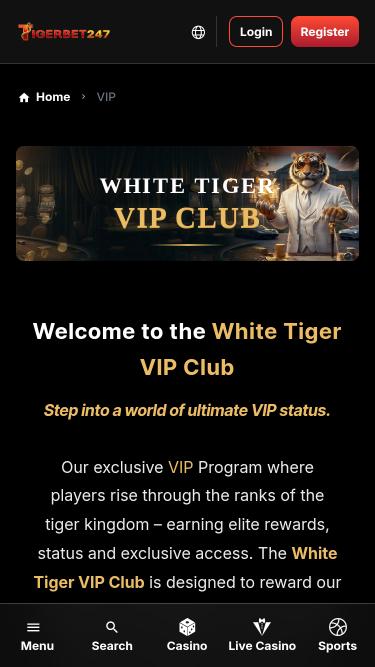 TigerBet247 Casino VIP mobile page