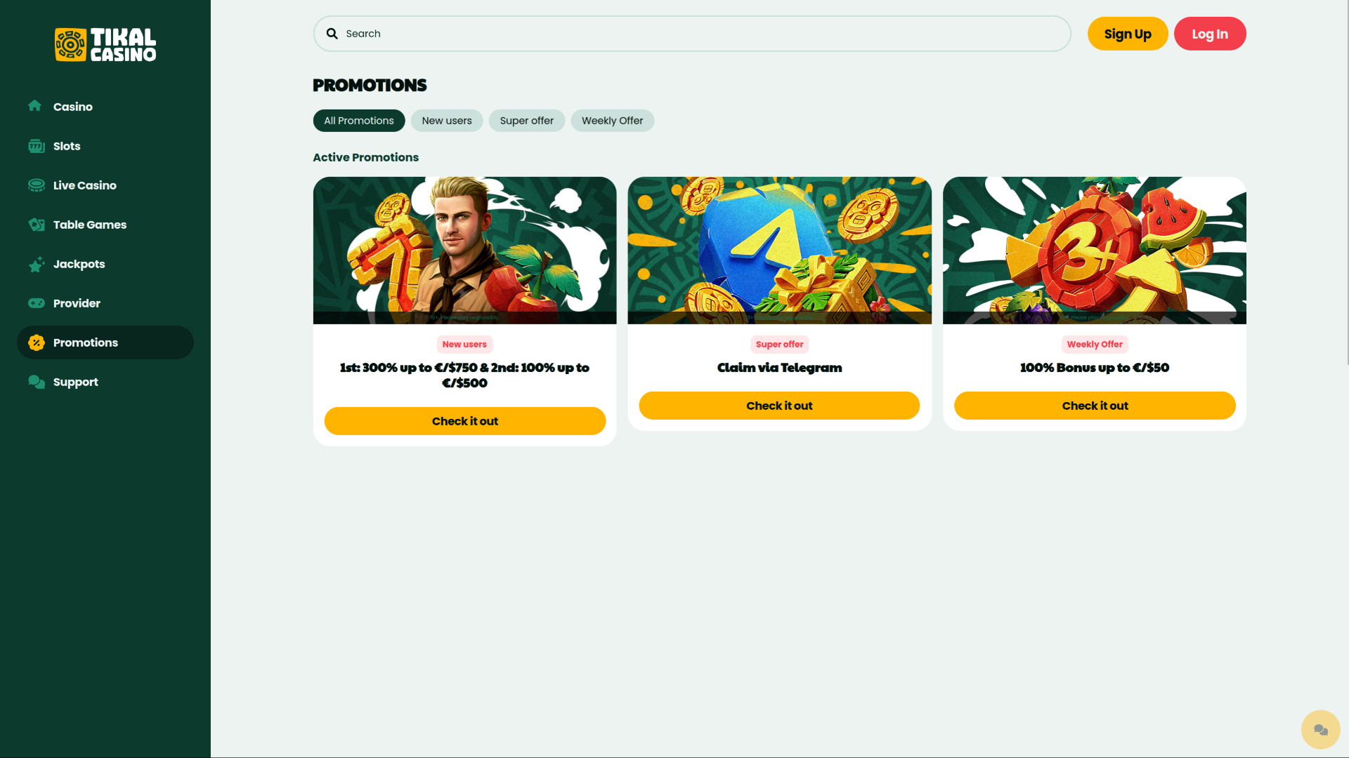 Tikal Casino Desktop Promotions