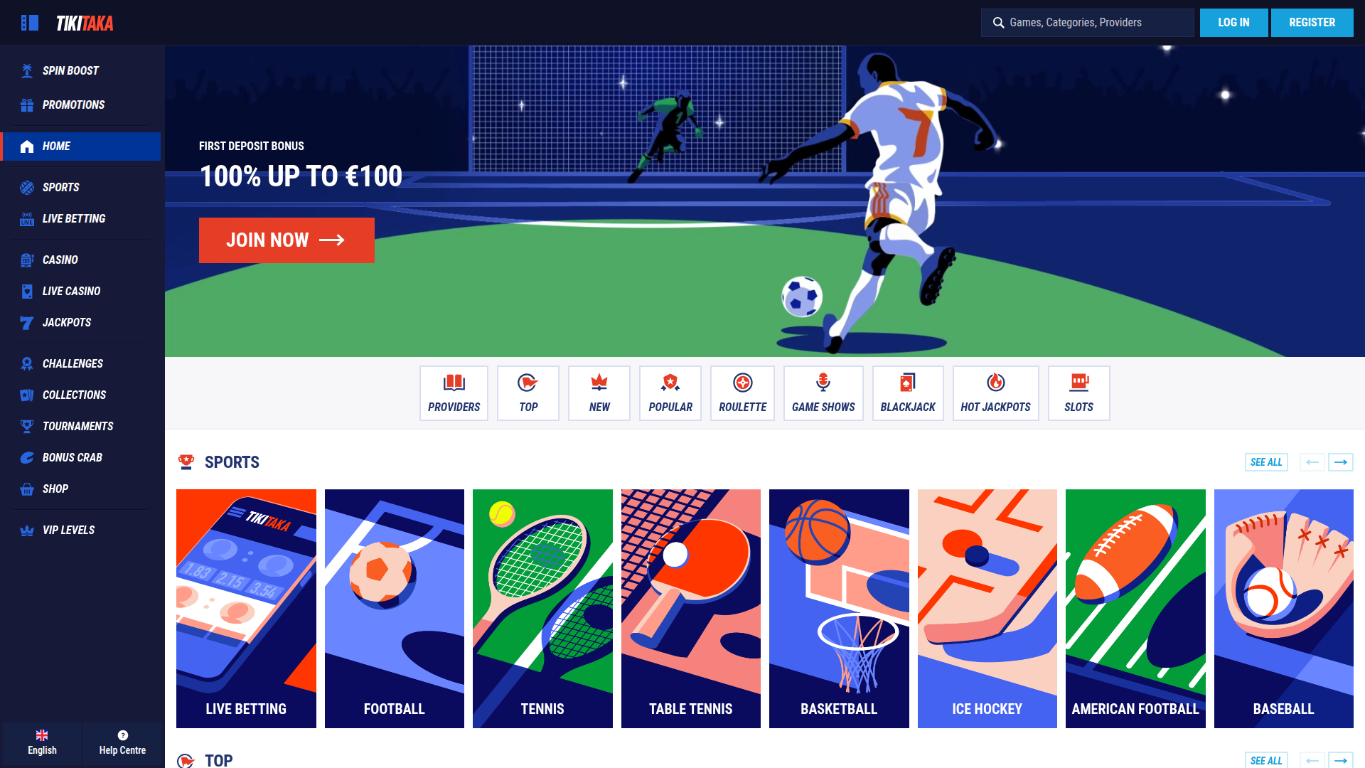 Tikitaka Casino Desktop Homepage