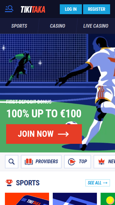 Tikitaka Casino Mobile Homepage