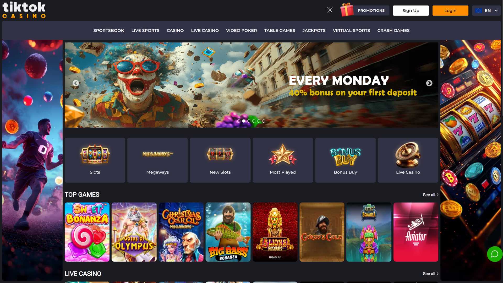 TikTok Casino Desktop Homepage