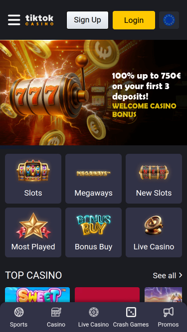 TikTok Casino Mobile Homepage