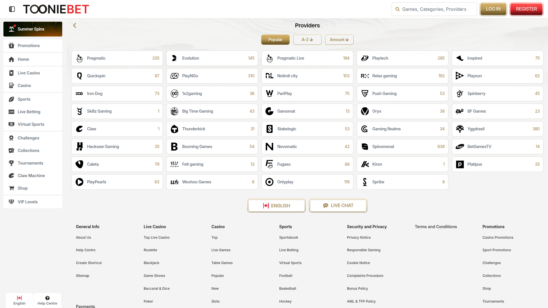 ToonieBet Casino Desktop Game Developers