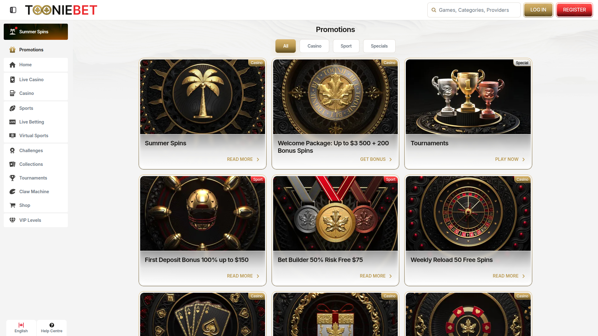 ToonieBet Casino Desktop Promotions