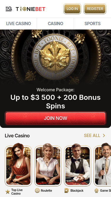 ToonieBet Casino Mobile Homepage