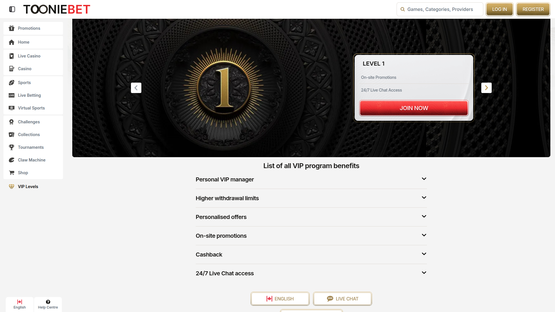 ToonieBet Casino Desktop VIP Program