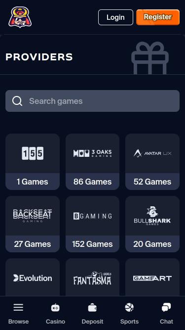 Toshi.bet Casino game developers mobile page