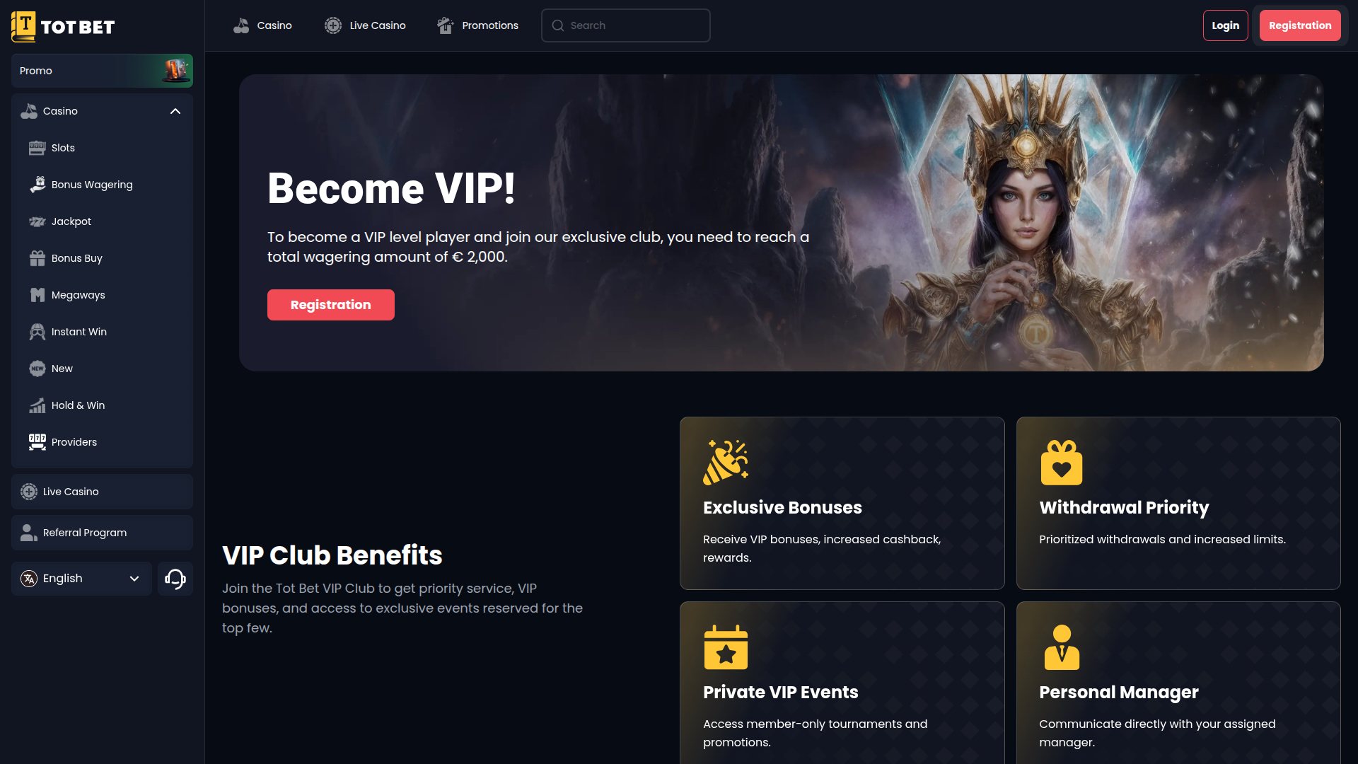 Totbet Casino Desktop VIP Program