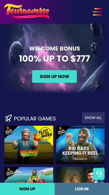 Tournaverse Casino Mobile Homepage
