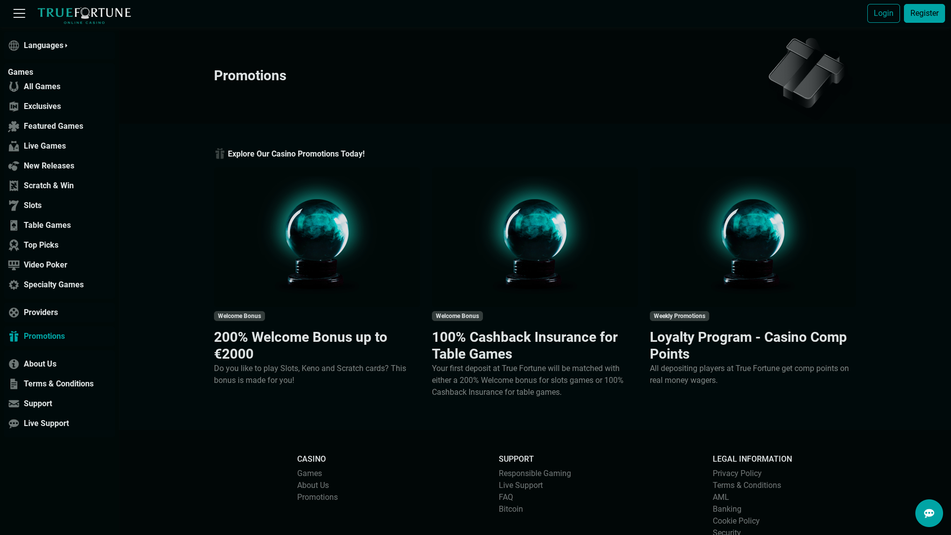 True Fortune Casino Desktop Promotions