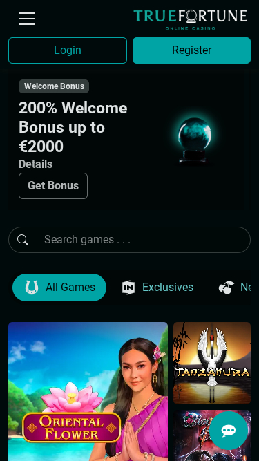 True Fortune Casino Mobile Homepage
