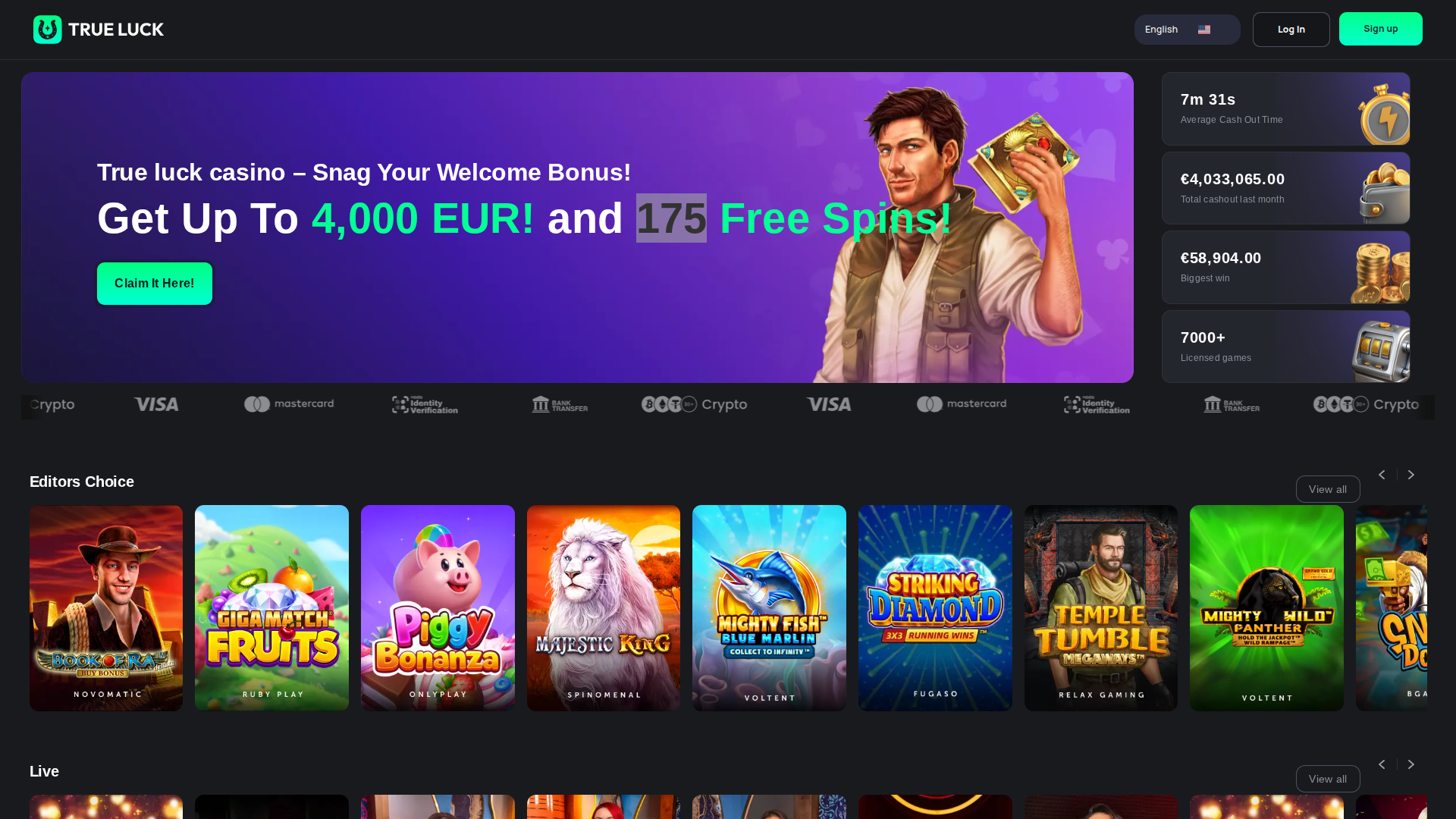TrueLuck Casino Desktop Homepage