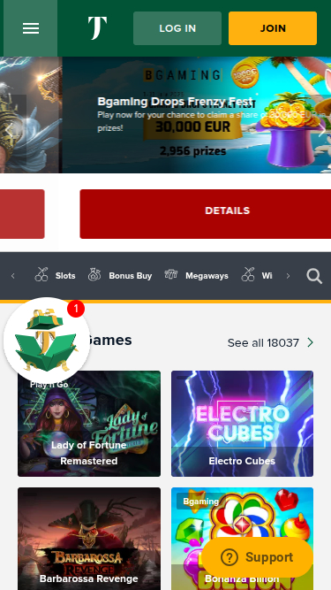 TuskCasino Mobile Homepage