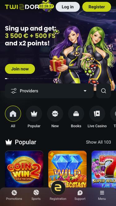 Twindor Casino mobile homepage