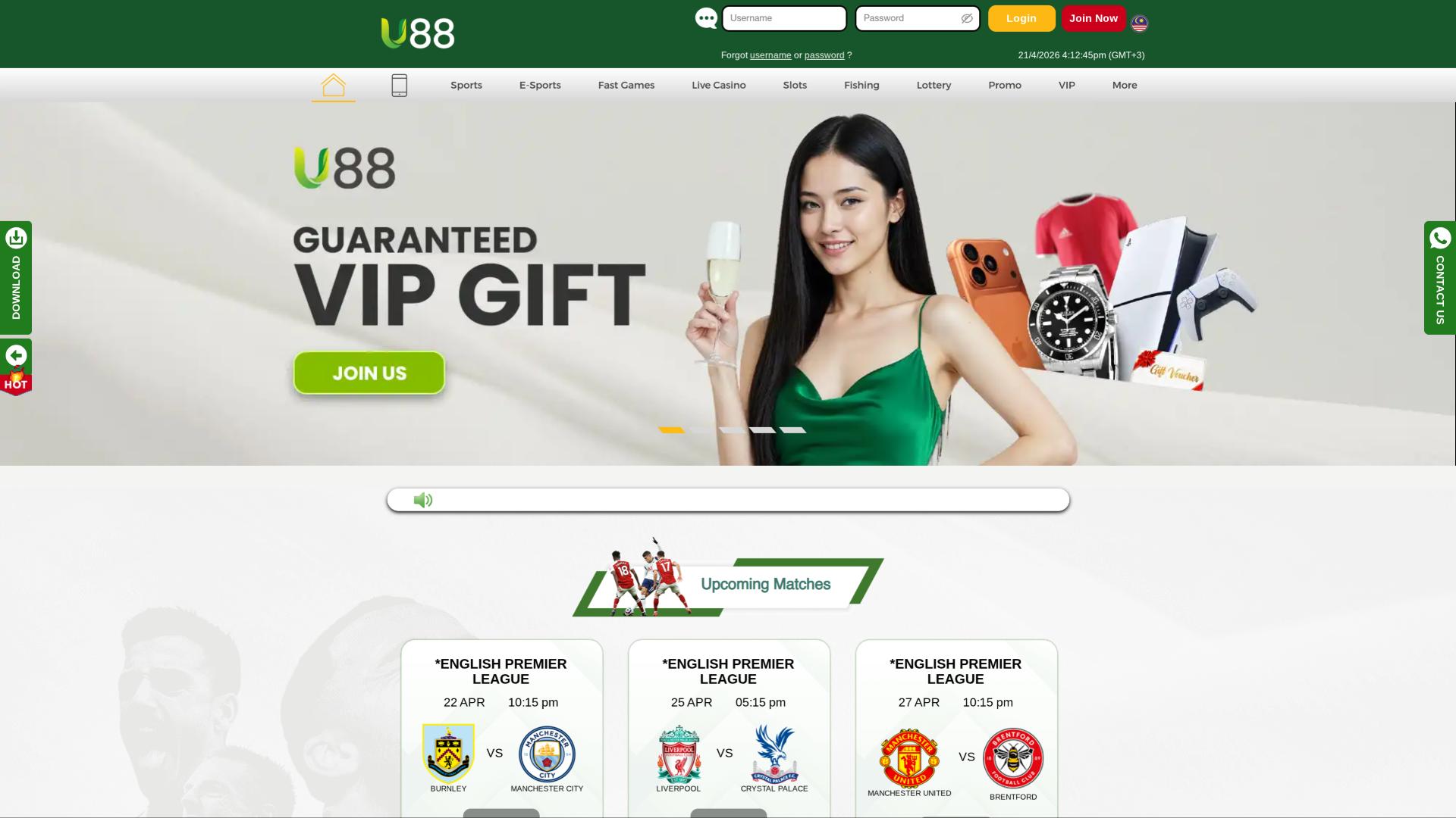 U88 Casino homepage