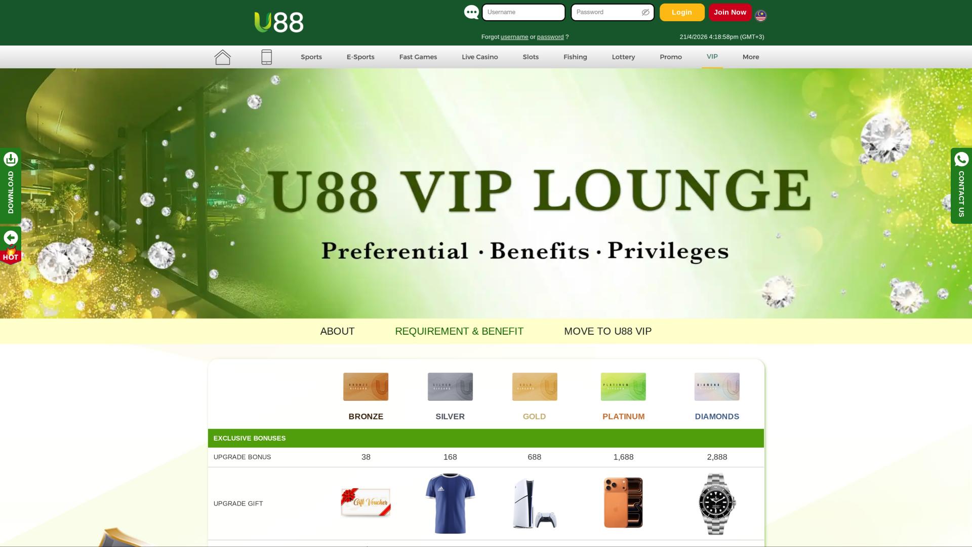U88 Casino VIP page