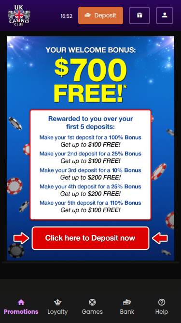 UK Casino Club Mobile Promotions