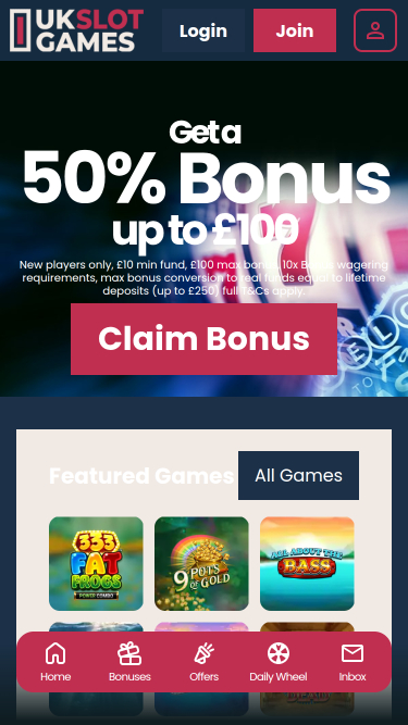 UK Slot Games Mobile Homepage