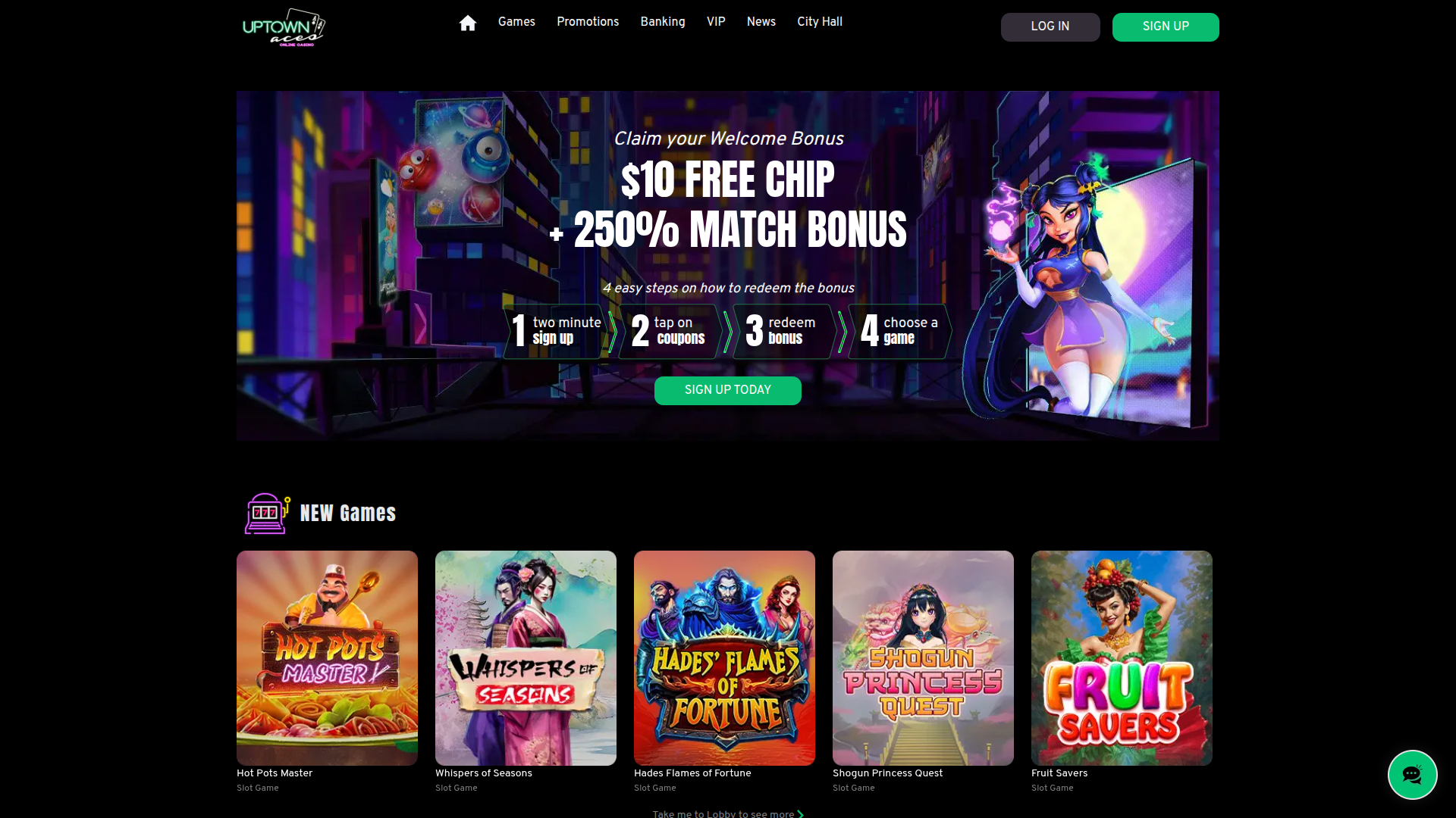 UpTown Aces Casino Desktop Homepage