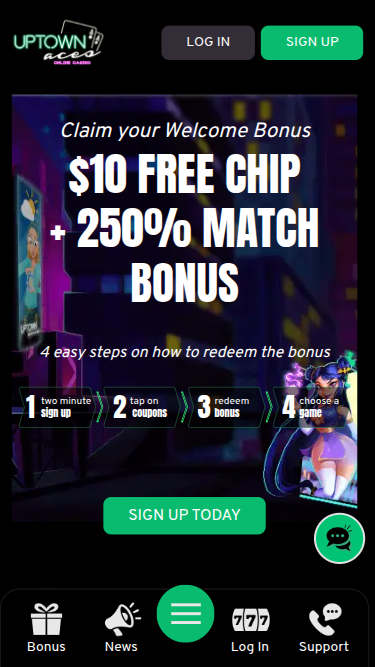 UpTown Aces Casino Mobile Homepage
