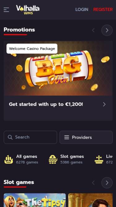 ValhallaWins Casino Mobile Homepage
