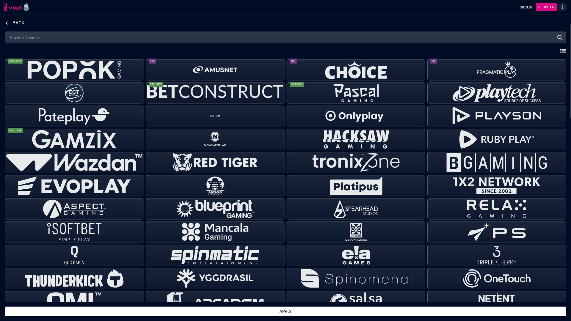 Vbet Casino Desktop Game Developers