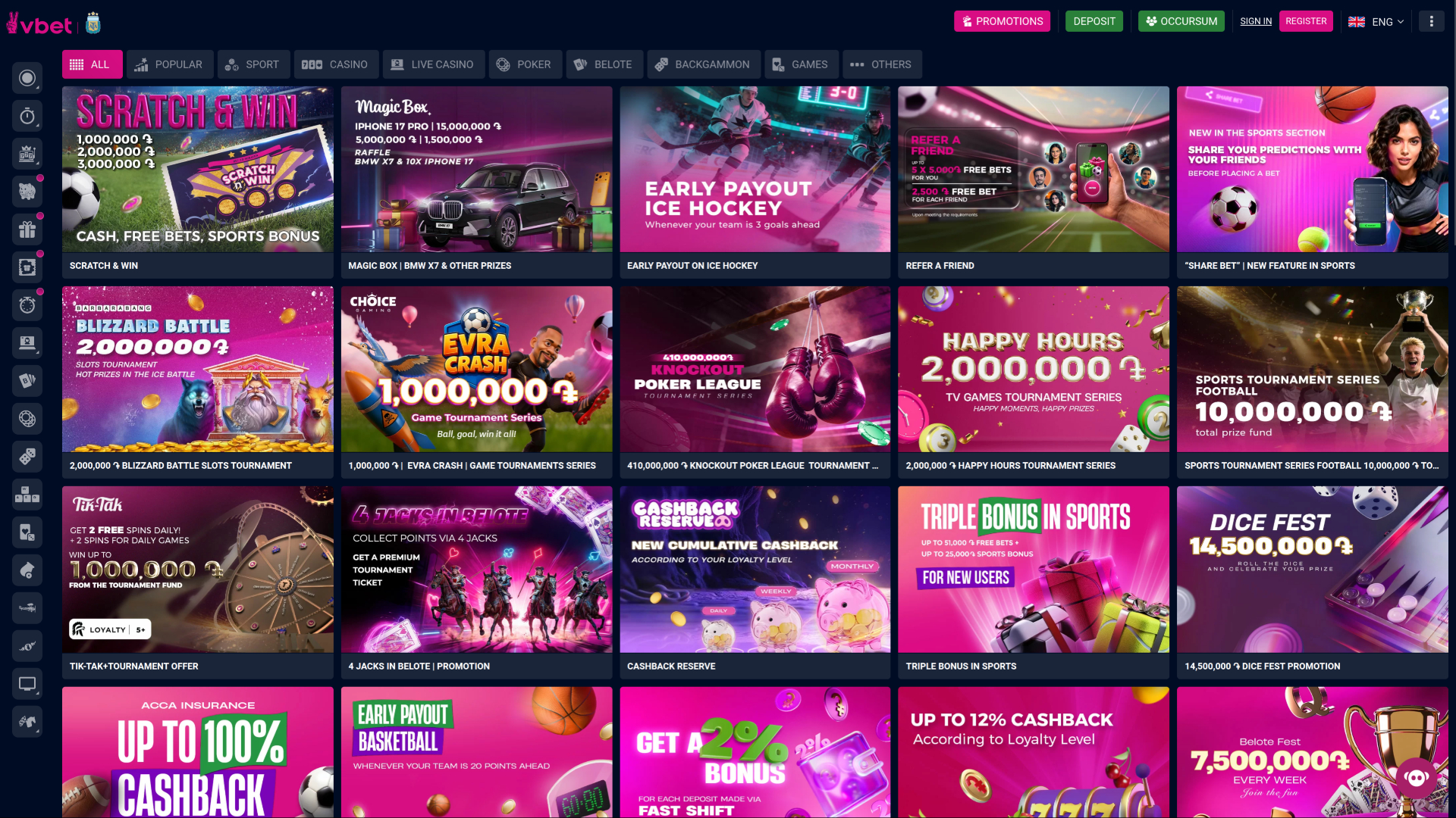 Vbet Casino Desktop Promotions