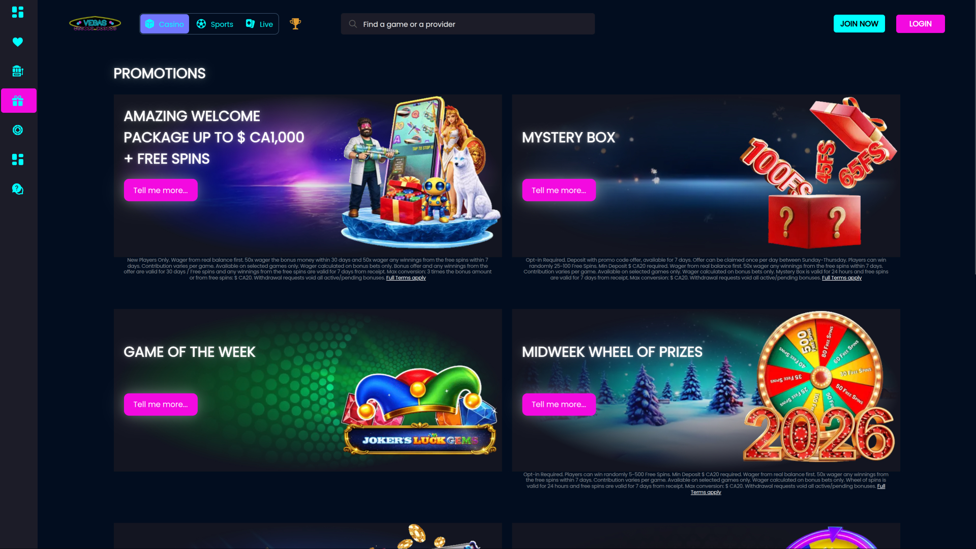 Vegas Mobile Casino Desktop Promotions