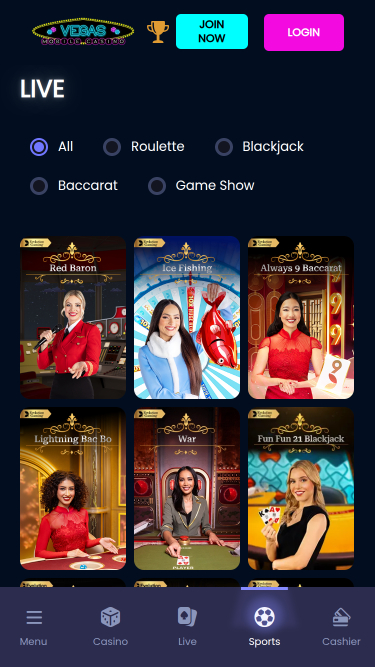 Vegas Mobile Casino Mobile Live Dealer