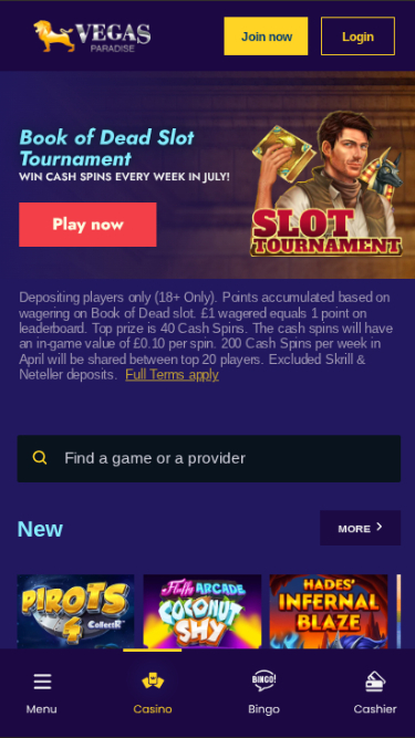 Vegas Paradise Casino Mobile Homepage