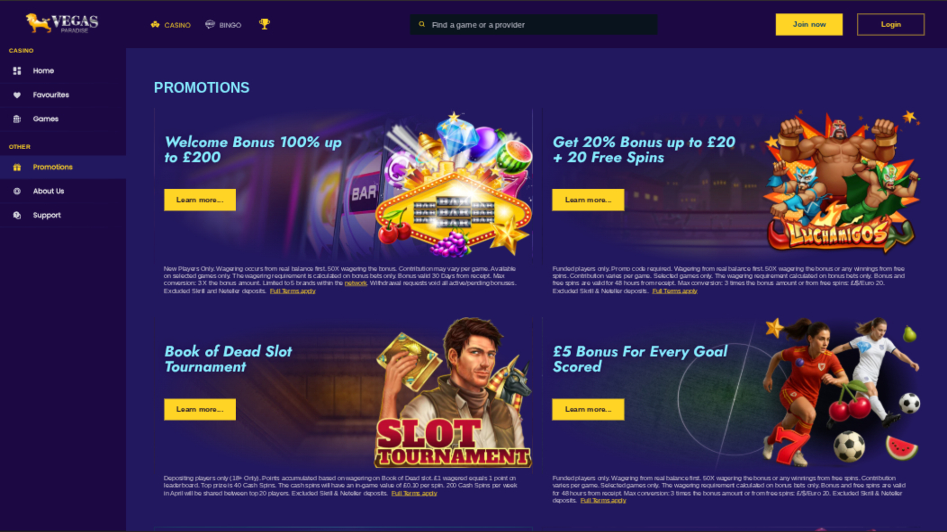 Vegas Paradise Casino Desktop Promotions