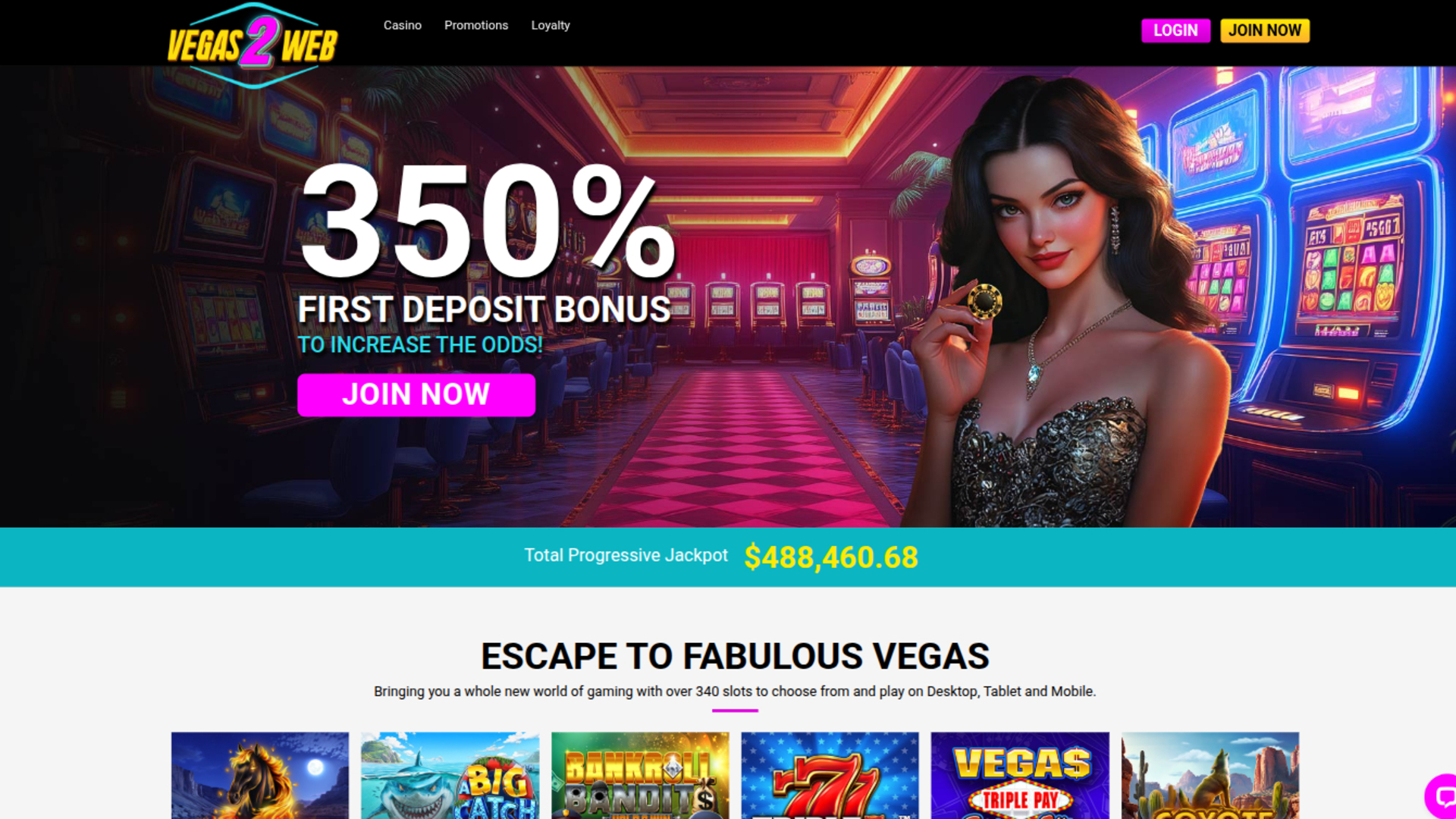 Vegas2Web Casino Desktop Homepage
