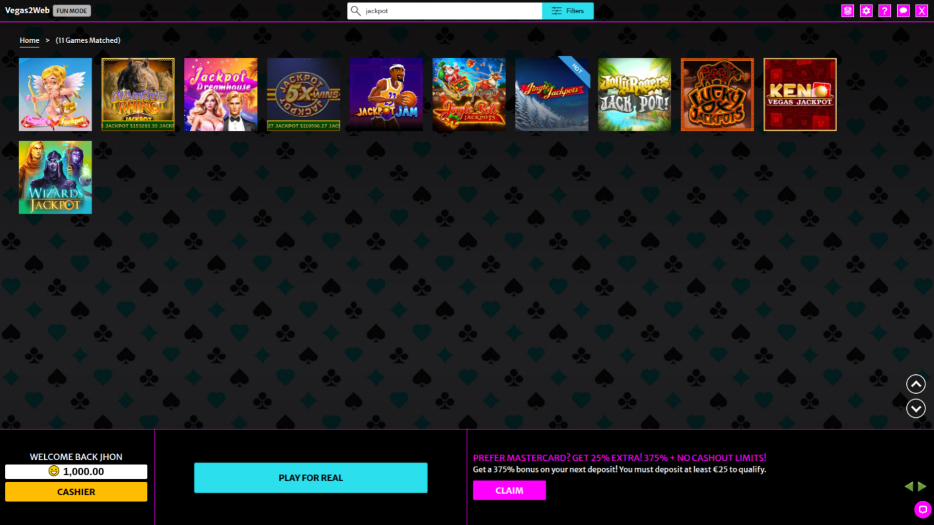 Vegas2Web Casino Desktop Jackpot