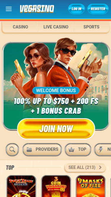 Interface mobile de Vegasino