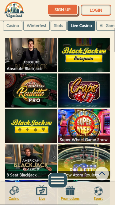 VegasLand Casino Mobile Live Dealer