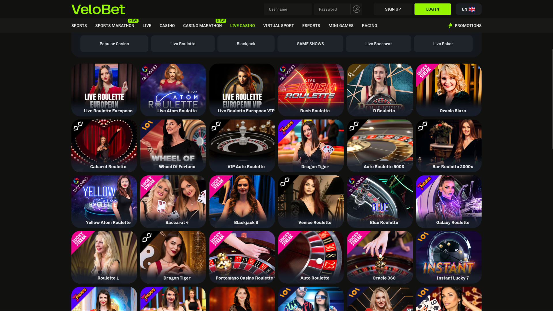 Velobet Desktop Live Dealer