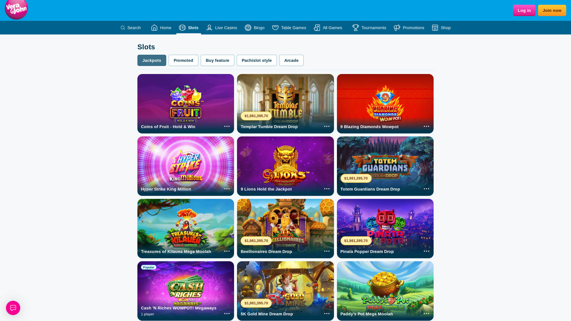 Vera John Casino Desktop Jackpot
