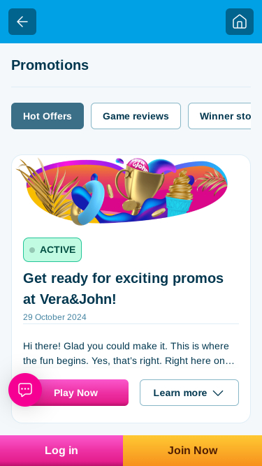Vera John Casino Mobile Promotions