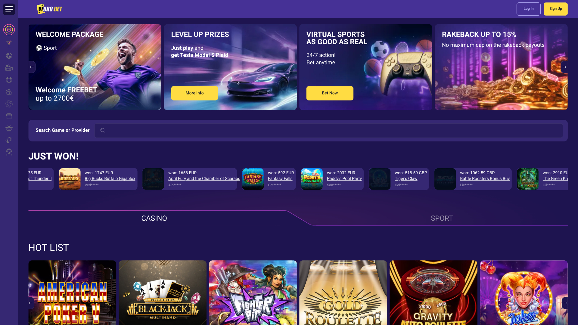 VibroBet Casino Homepage
