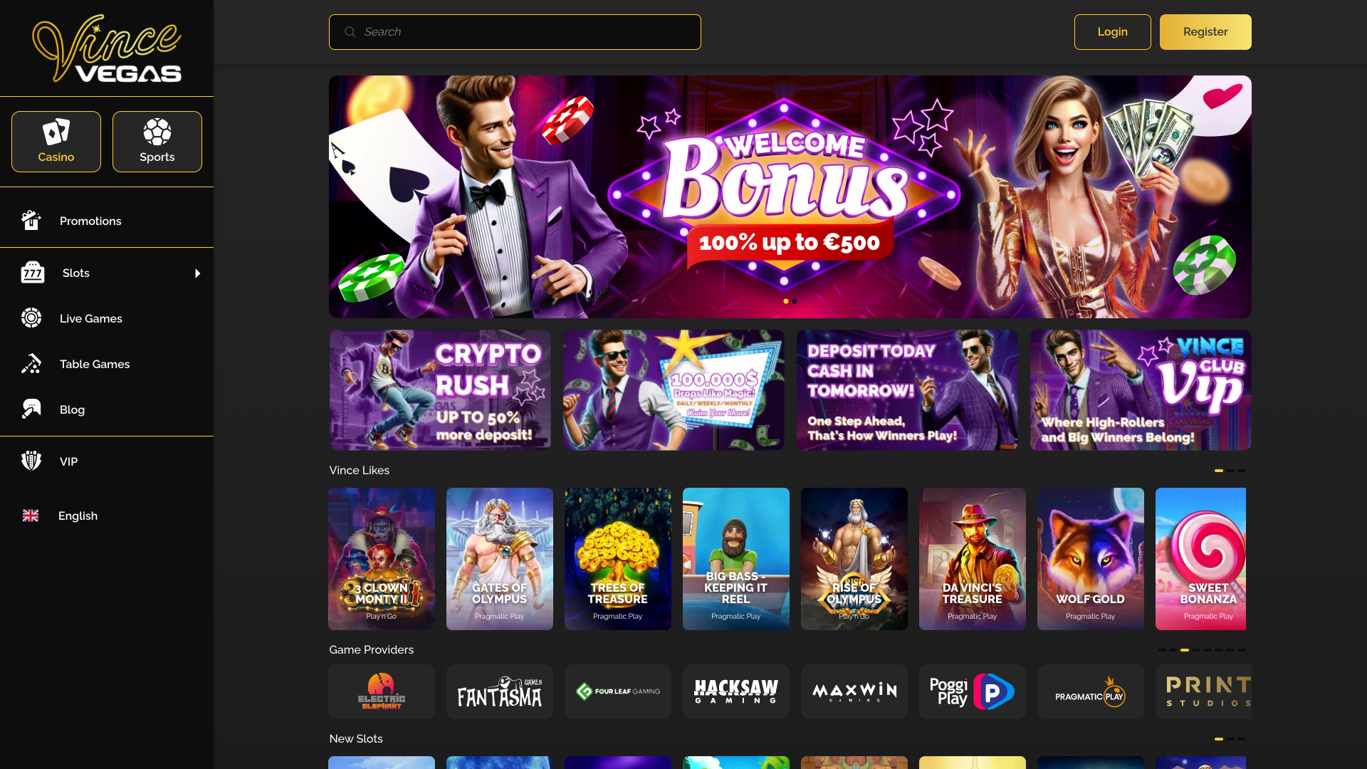 Vince Vegas Casino Desktop Homepage
