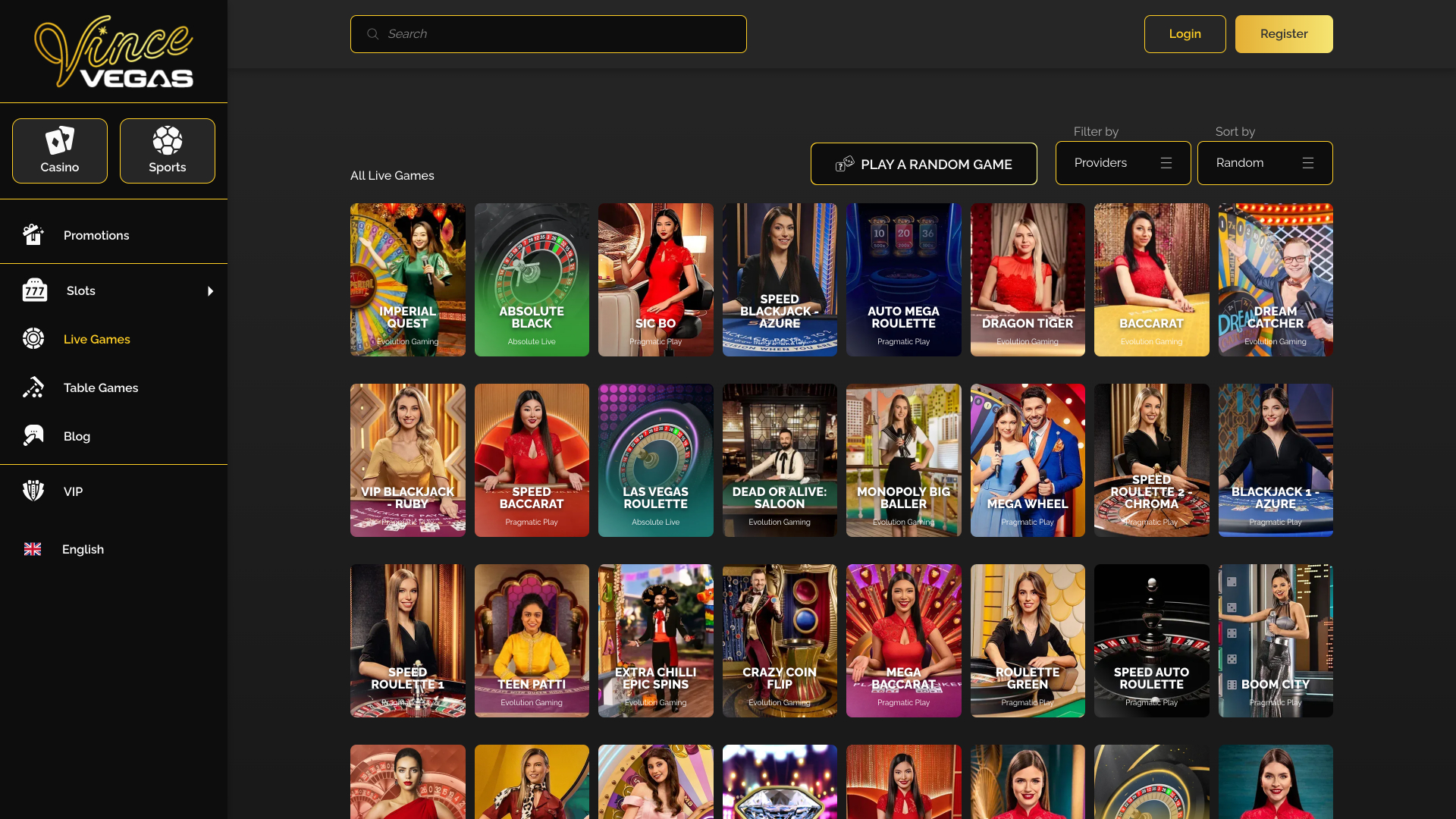 Vince Vegas Casino Desktop Live Dealer