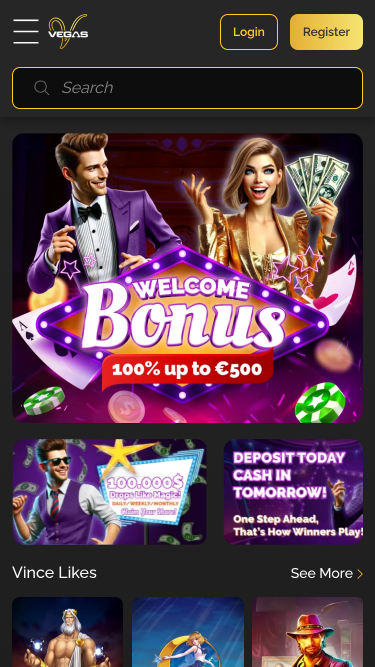 Vince Vegas Casino Mobile Homepage