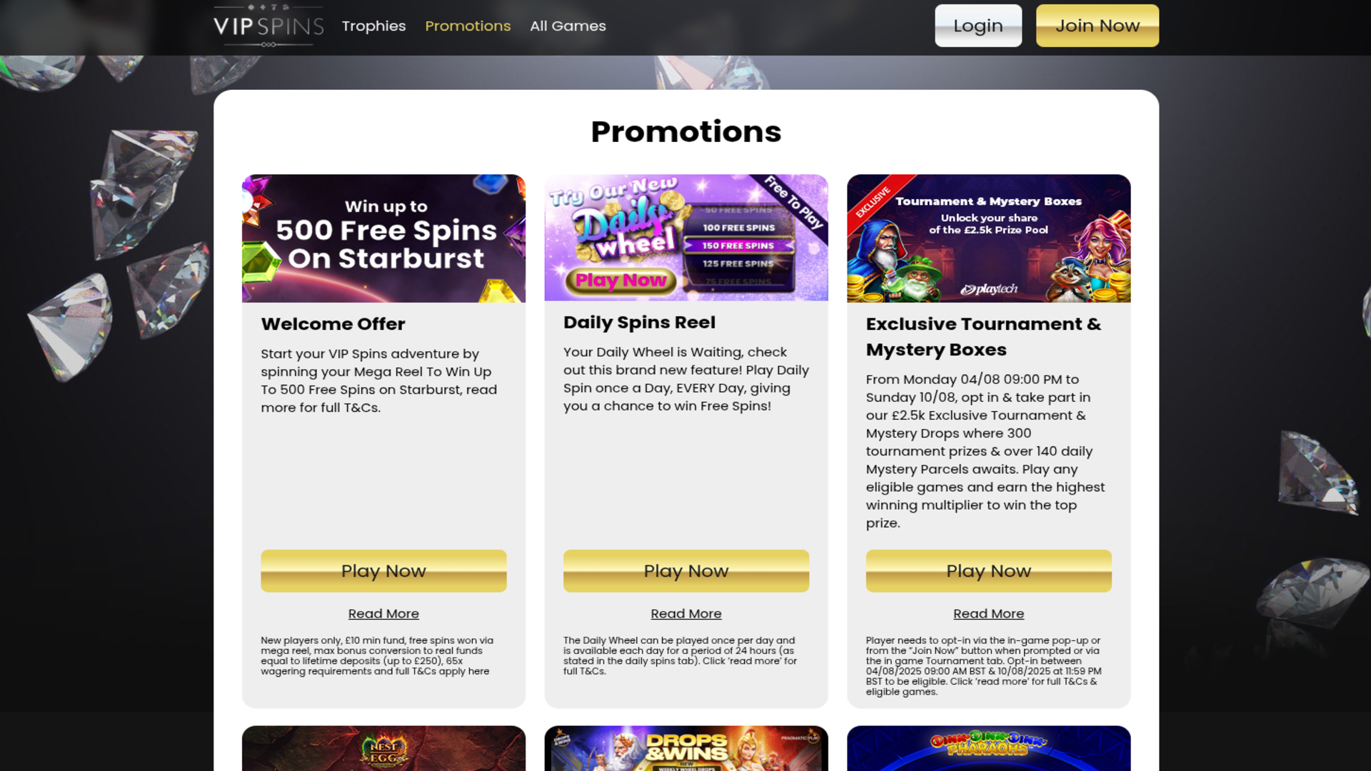 VIP Spins Casino Desktop Promotions