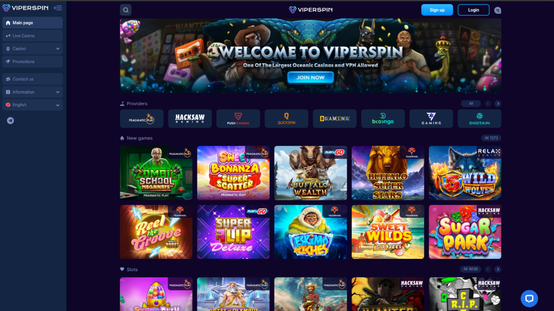 Viperspin Casino Desktop Homepage