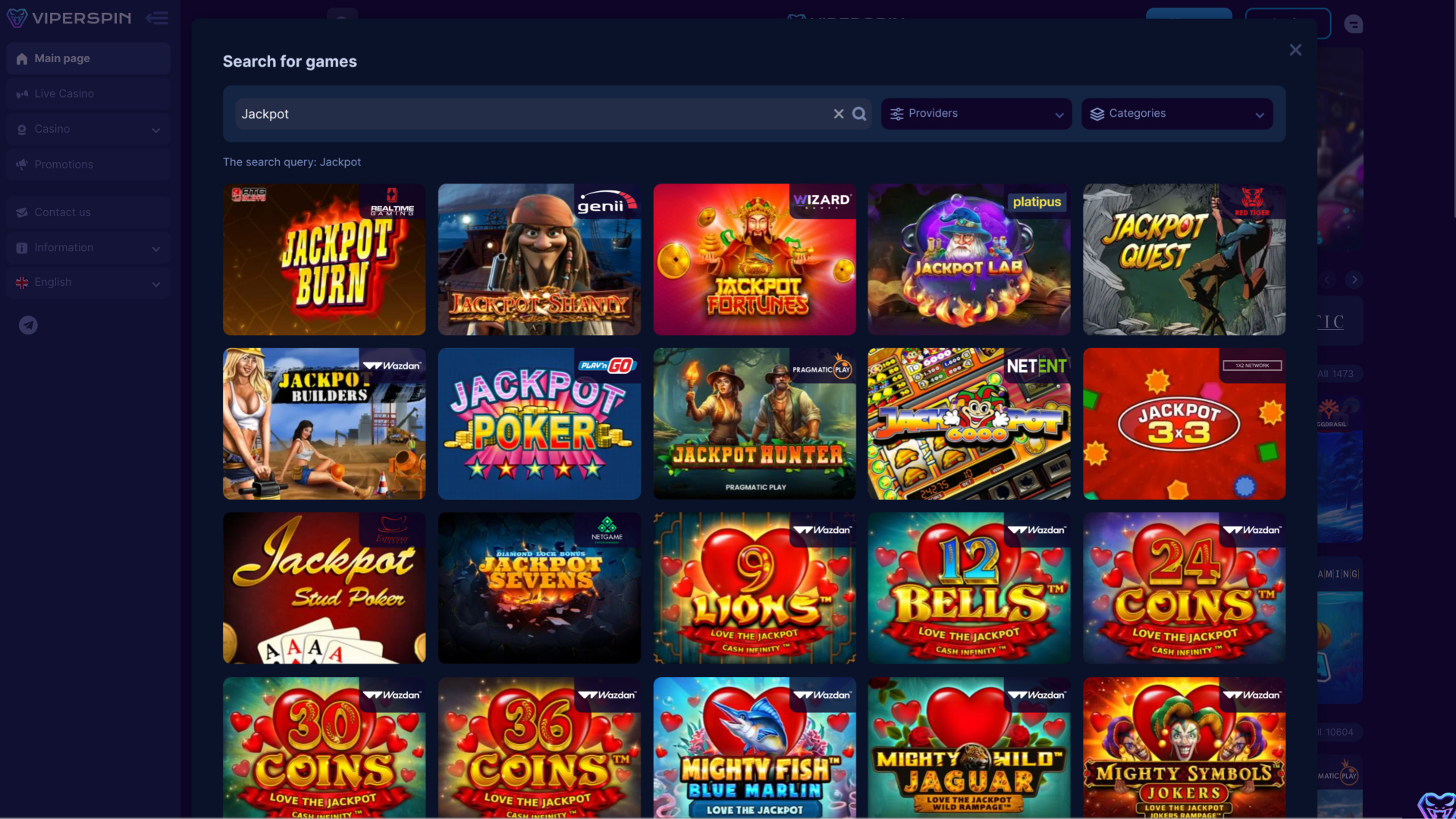 Viperspin Casino Desktop Jackpot