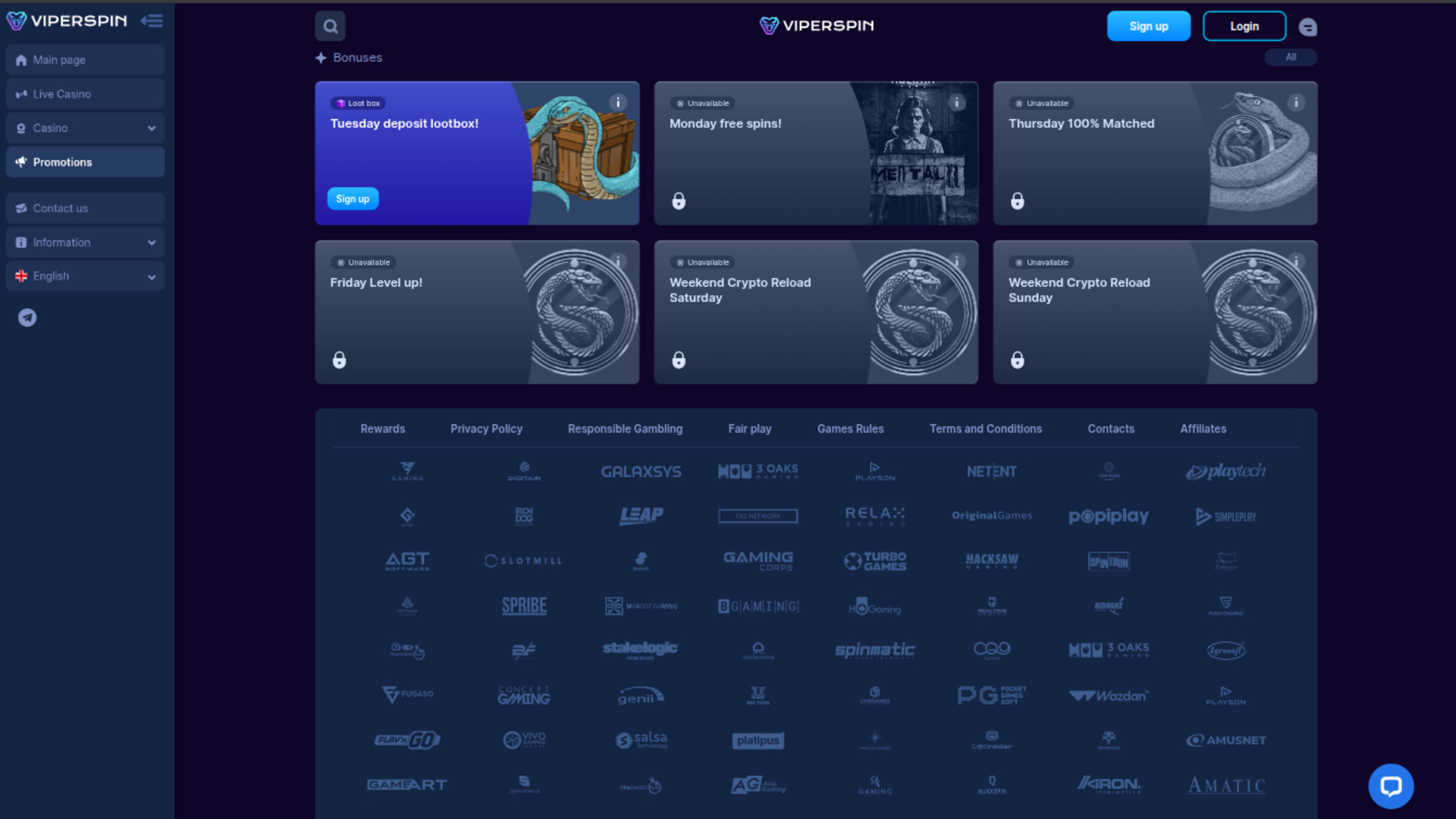 Viperspin Casino Desktop Promotions