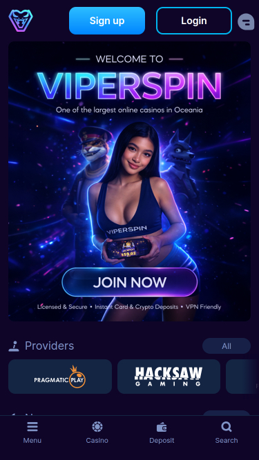 Viperspin Casino Mobile Homepage