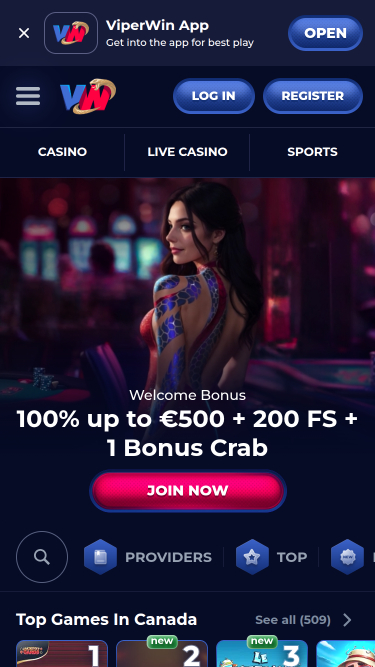 ViperWin Casino Mobile Homepage