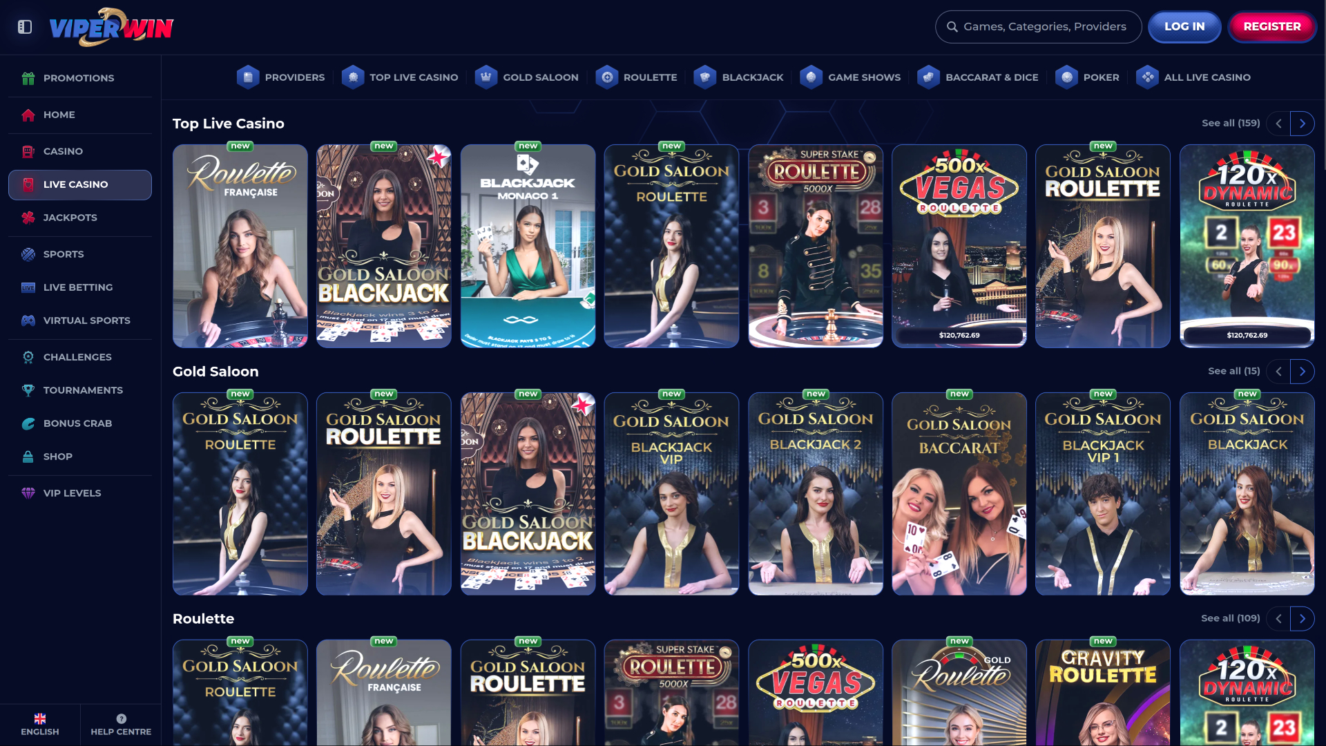 ViperWin Casino Desktop Live Dealer